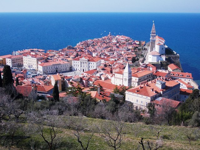 Piran -- the "pearl of Slovenia's Adriatic Coast" Panorama—as viewed from the Morgoron Hill defensive walls