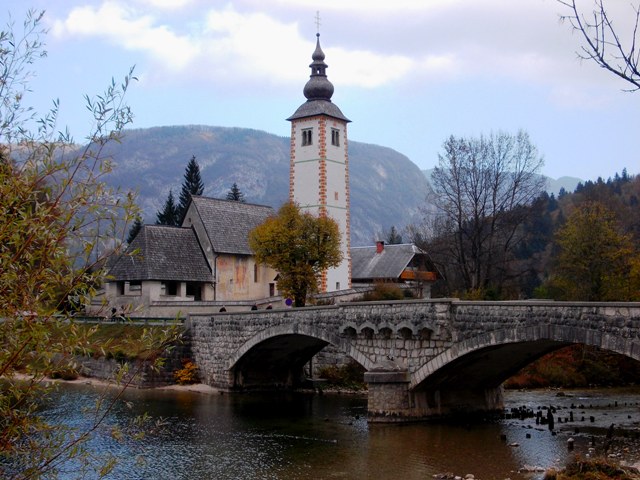 Picturesque Church of St. John the Baptist - Ribčev Laz - at the east/outflow end of Lake Bohinj 