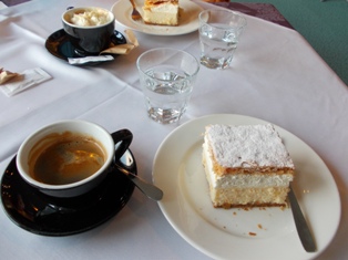 Don't pass up a slice of delectable “Kremsnita” (Lake Bled Creme Cake) - best enjoyed overlooking the lake at the Park Hotel Cafe-home of this local specialty