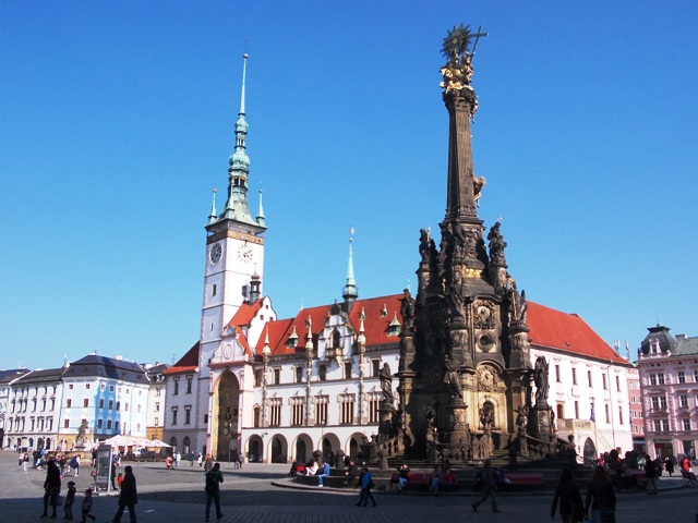 Late 14th Century Town Hall with The UNESCO-listed Holy Trinity Column in foreground