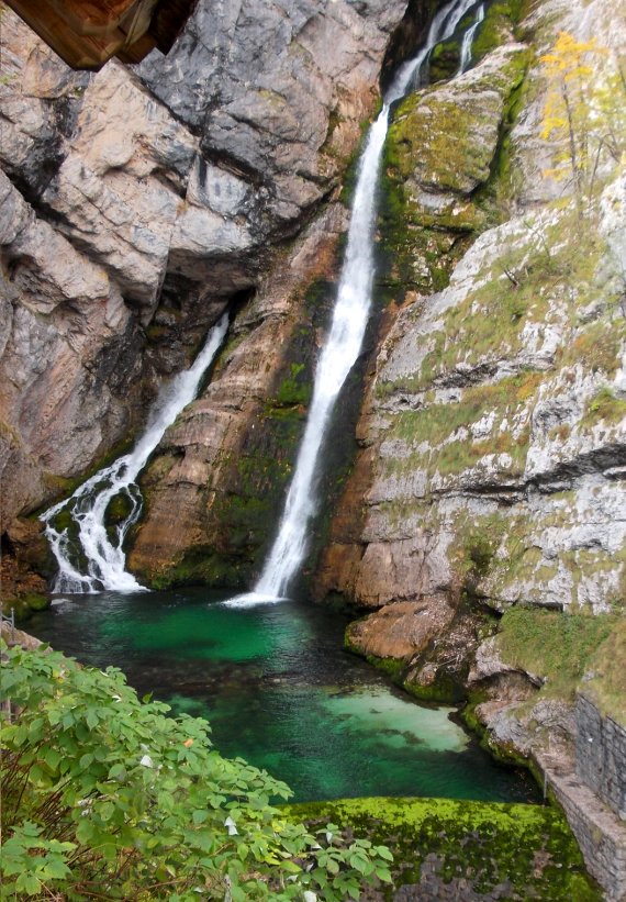 The magnificent Savica Waterfall - descending from the slopes of Mt. Triglav - above Lake Bohinj